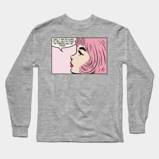 Retro Pop Art Comic Girl Pink Hair 1950s Vintage Long Sleeve T-Shirt